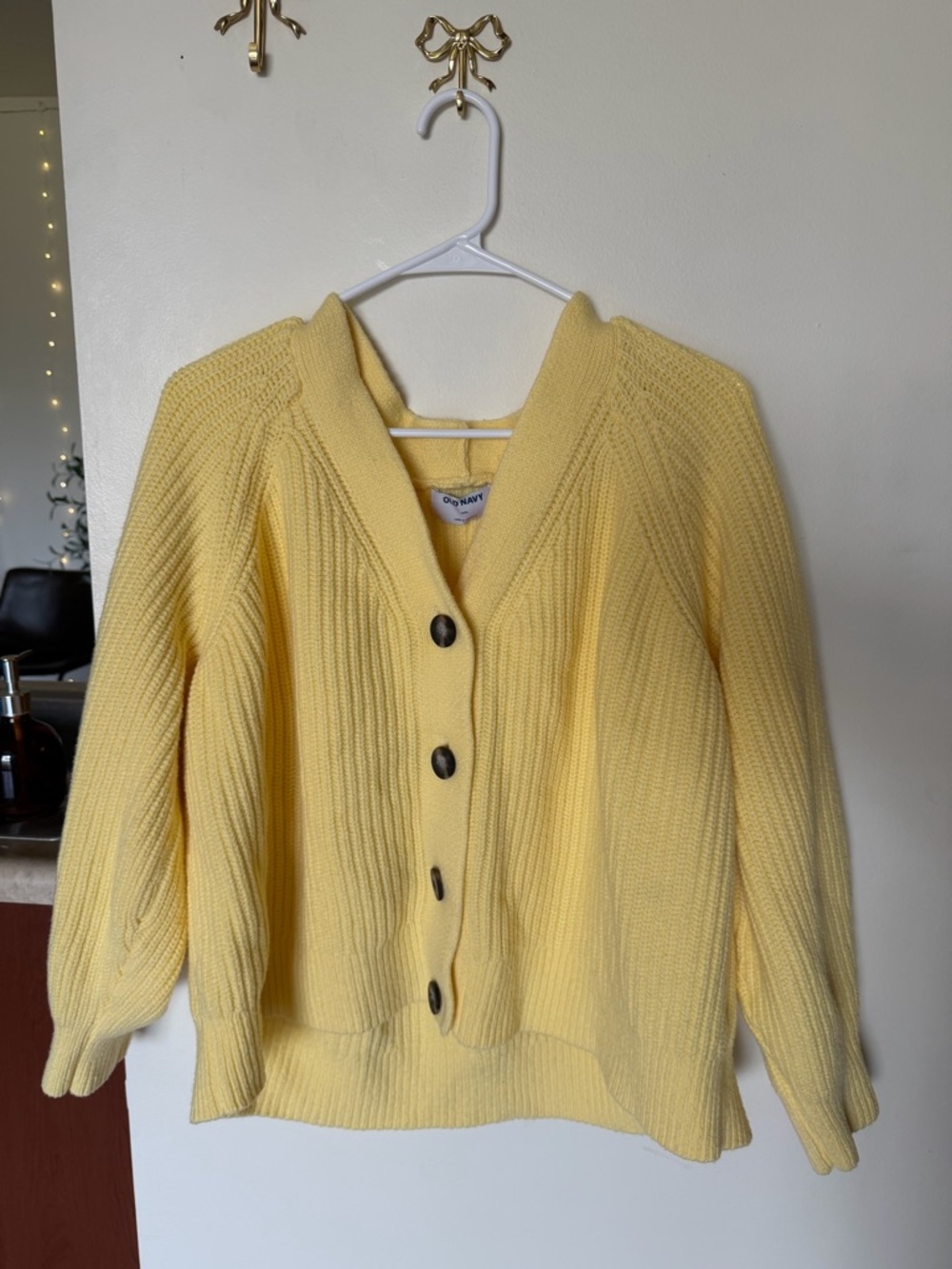Old Navy Pale Yellow Button-Front Shawl Collar Cardigan